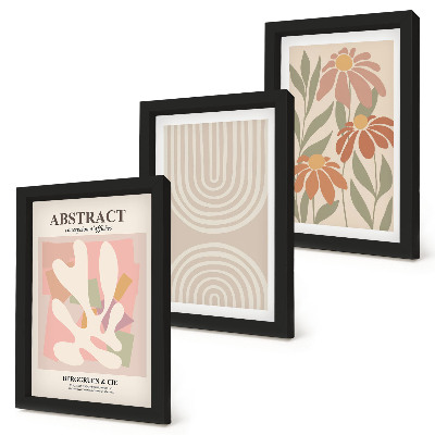 Composizione di 3 quadri Forme astratte con motivi vegetali in colori pastello