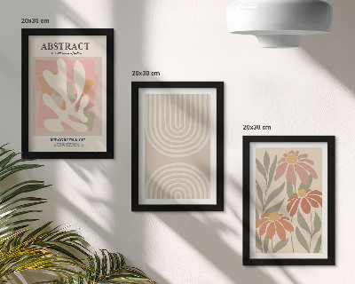 Composizione di 3 quadri Forme astratte con motivi vegetali in colori pastello
