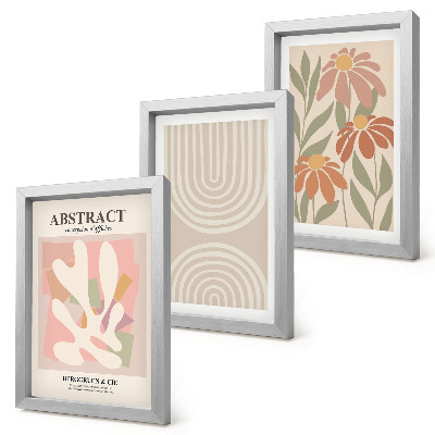 Composizione di 3 quadri Forme astratte con motivi vegetali in colori pastello