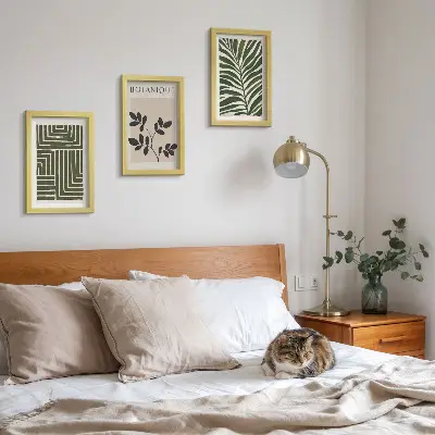 Composizione di 3 quadri con composizioni botaniche in stile minimalismo bohémien
