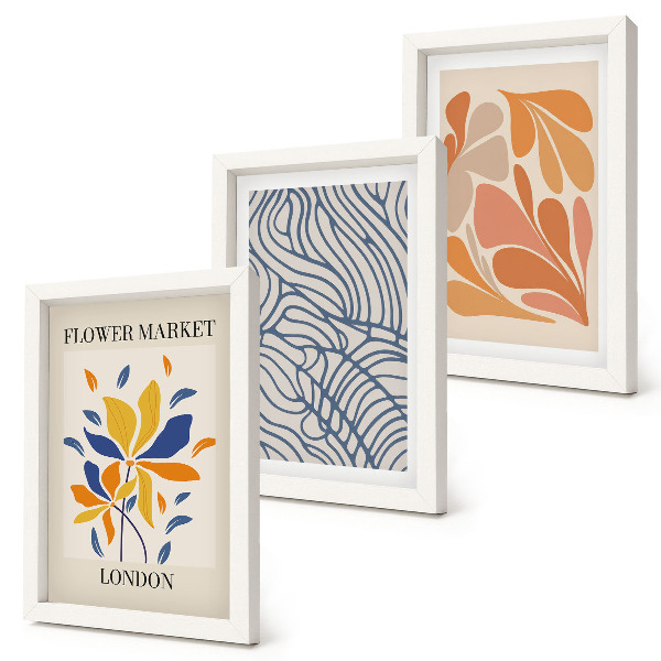 Composizione di 3 quadri Fiori in stile moderno con motivi astratti