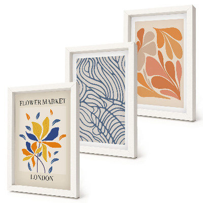 Composizione di 3 quadri Fiori in stile moderno con motivi astratti