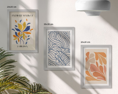 Composizione di 3 quadri Fiori in stile moderno con motivi astratti