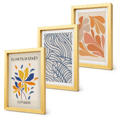 Composizione di 3 quadri Fiori in stile moderno con motivi astratti