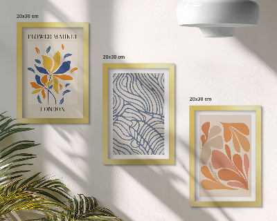 Composizione di 3 quadri Fiori in stile moderno con motivi astratti