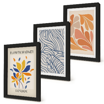 Composizione di 3 quadri Fiori in stile moderno con motivi astratti