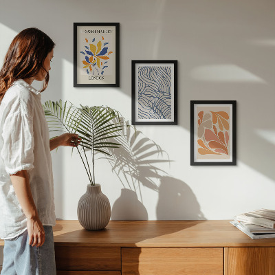 Composizione di 3 quadri Fiori in stile moderno con motivi astratti