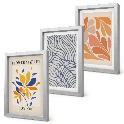 Composizione di 3 quadri Fiori in stile moderno con motivi astratti