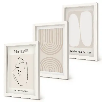Trittico incorniciato con linee eleganti e forme minimaliste in tonalità neutre
