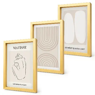 Trittico incorniciato con linee eleganti e forme minimaliste in tonalità neutre
