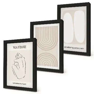 Trittico incorniciato con linee eleganti e forme minimaliste in tonalità neutre