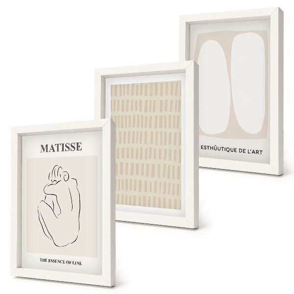 Composizione di 3 quadri Linee e forme nelle tonalità del beige e del bianco