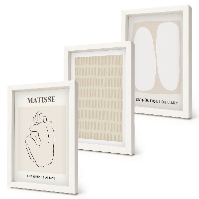 Composizione di 3 quadri Linee e forme nelle tonalità del beige e del bianco