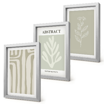 Trittico incorniciato Motivi astratti di piante in colori tenui