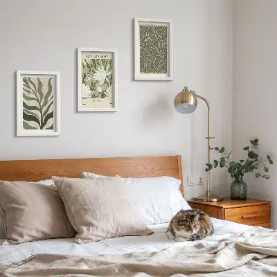 Composizione di 3 quadri con motivi vegetali e decorazioni botaniche in stile boho