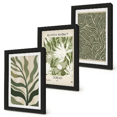 Composizione di 3 quadri con motivi vegetali e decorazioni botaniche in stile boho