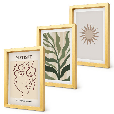 Trittico incorniciato Motivi e linee astratte di piante in colori tenui