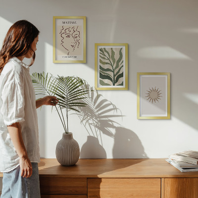 Trittico incorniciato Motivi e linee astratte di piante in colori tenui
