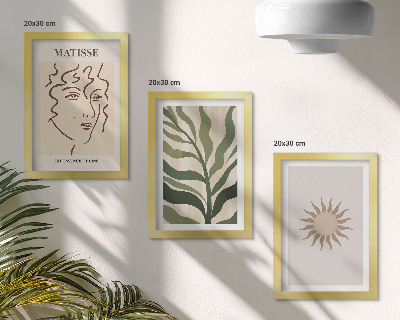 Trittico incorniciato Motivi e linee astratte di piante in colori tenui