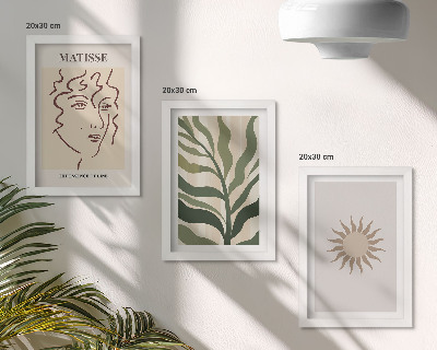 Trittico incorniciato Motivi e linee astratte di piante in colori tenui