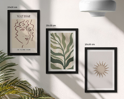 Trittico incorniciato Motivi e linee astratte di piante in colori tenui
