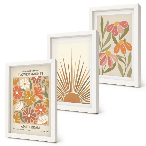 Composizione di 3 quadri Fiori dai colori pastello con raggi di sole