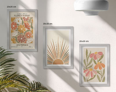 Composizione di 3 quadri Fiori dai colori pastello con raggi di sole