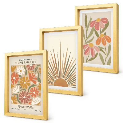 Composizione di 3 quadri Fiori dai colori pastello con raggi di sole