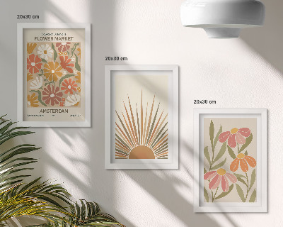 Composizione di 3 quadri Fiori dai colori pastello con raggi di sole