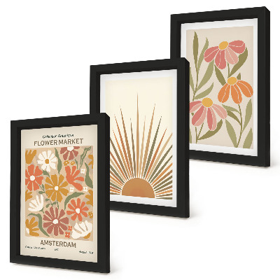 Composizione di 3 quadri Fiori dai colori pastello con raggi di sole