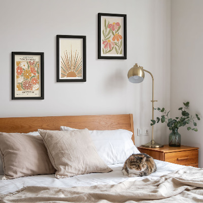 Composizione di 3 quadri Fiori dai colori pastello con raggi di sole