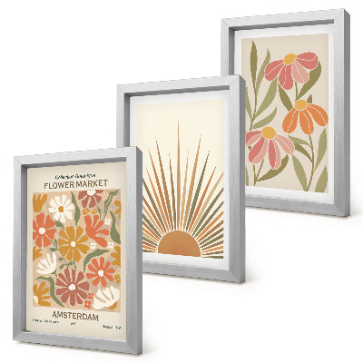 Composizione di 3 quadri Fiori dai colori pastello con raggi di sole