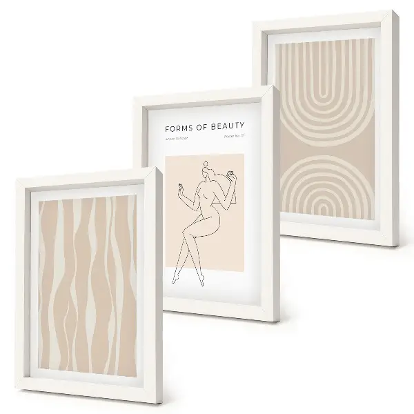 Trittico incorniciato con motivi astratti e delicate decorazioni boho