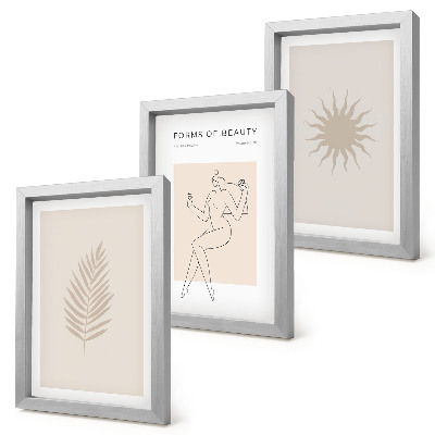 Composizione di 3 quadri Una collezione di forme minimaliste e forme naturali