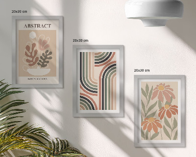 Composizione di 3 quadri Piante e motivi astratti in colori pastello