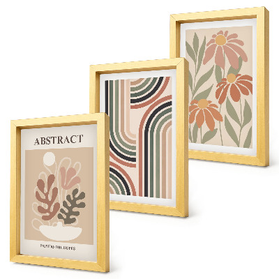 Composizione di 3 quadri Piante e motivi astratti in colori pastello