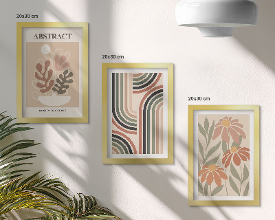 Composizione di 3 quadri Piante e motivi astratti in colori pastello