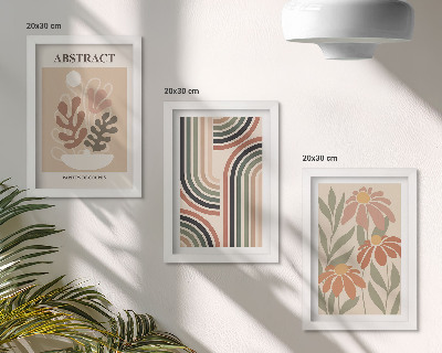 Composizione di 3 quadri Piante e motivi astratti in colori pastello
