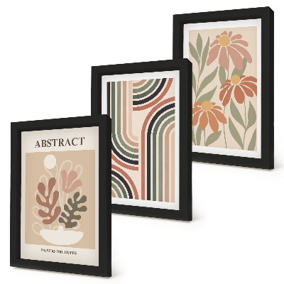 Composizione di 3 quadri Piante e motivi astratti in colori pastello