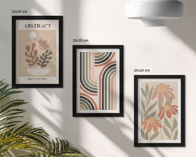 Composizione di 3 quadri Piante e motivi astratti in colori pastello