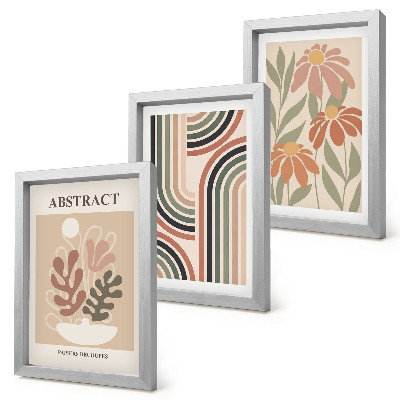 Composizione di 3 quadri Piante e motivi astratti in colori pastello