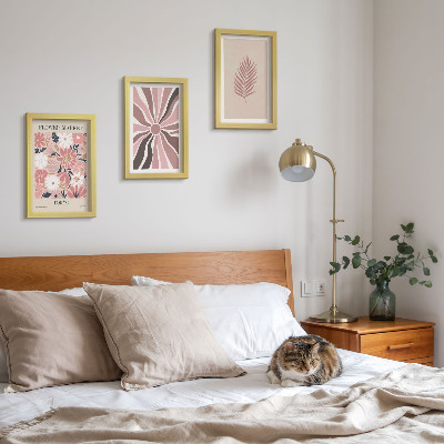 Composizione di 3 quadri Motivi floreali con foglie e forme geometriche