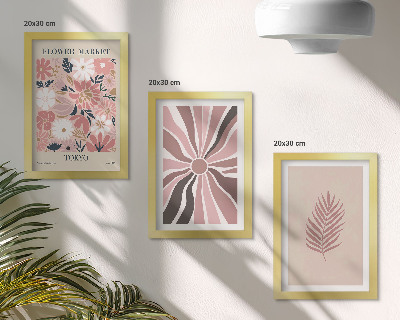 Composizione di 3 quadri Motivi floreali con foglie e forme geometriche