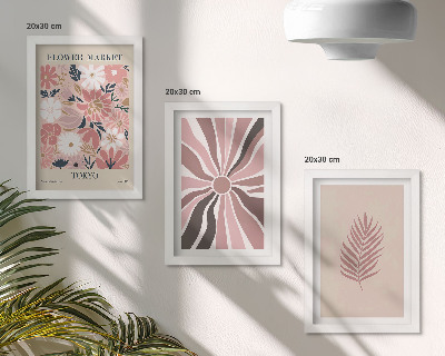 Composizione di 3 quadri Motivi floreali con foglie e forme geometriche