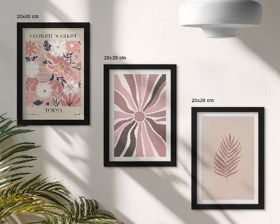 Composizione di 3 quadri Motivi floreali con foglie e forme geometriche