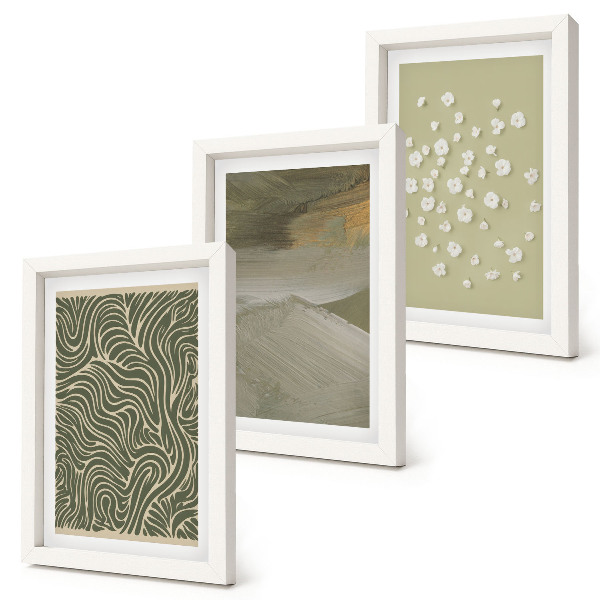 Trittico incorniciato Motivi ondulati e astratti con fiori in stile boho.
