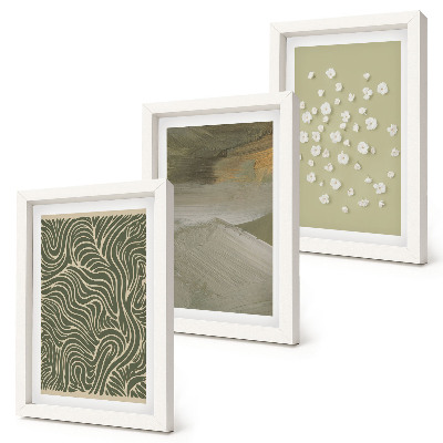 Trittico incorniciato Motivi ondulati e astratti con fiori in stile boho.