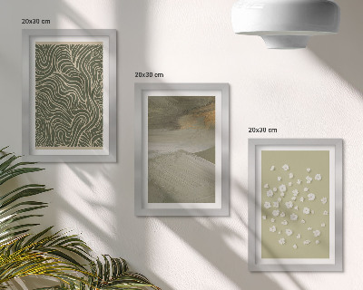Trittico incorniciato Motivi ondulati e astratti con fiori in stile boho.