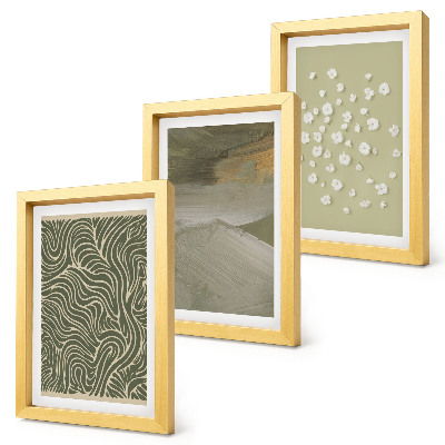 Trittico incorniciato Motivi ondulati e astratti con fiori in stile boho.