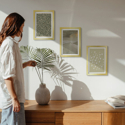 Trittico incorniciato Motivi ondulati e astratti con fiori in stile boho.